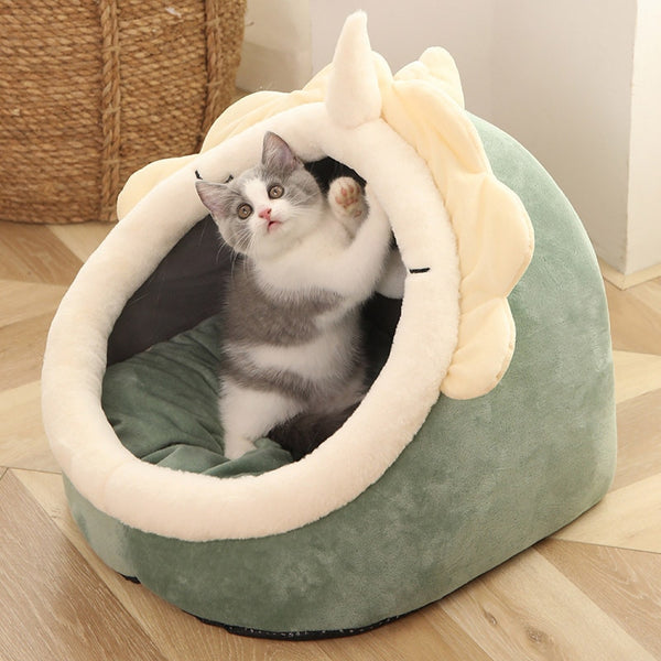 Sweet Cat Bed Warm Pet Basket Cozy Kitten Lounger Cushion Cat Cave House Tent Soft Material