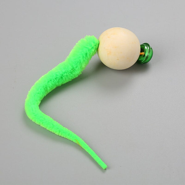 Wiggly Worm Tail Wooden Ball with Bell Toy for Cats - 5 Piece