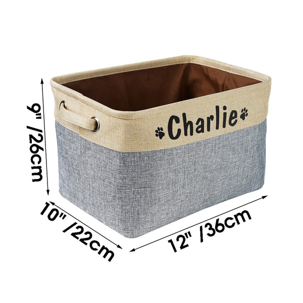 Personalized Pet Dog Cat Toy Storage Basket, Foldable Canvas Bag