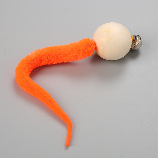 Wiggly Worm Tail Wooden Ball with Bell Toy for Cats - 5 Piece
