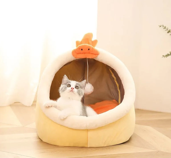Sweet Cat Bed Warm Pet Basket Cozy Kitten Lounger Cushion Cat Cave House Tent Soft Material