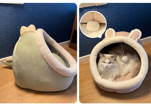 Sweet Cat Bed Warm Pet Basket Cozy Kitten Lounger Cushion Cat Cave House Tent Soft Material