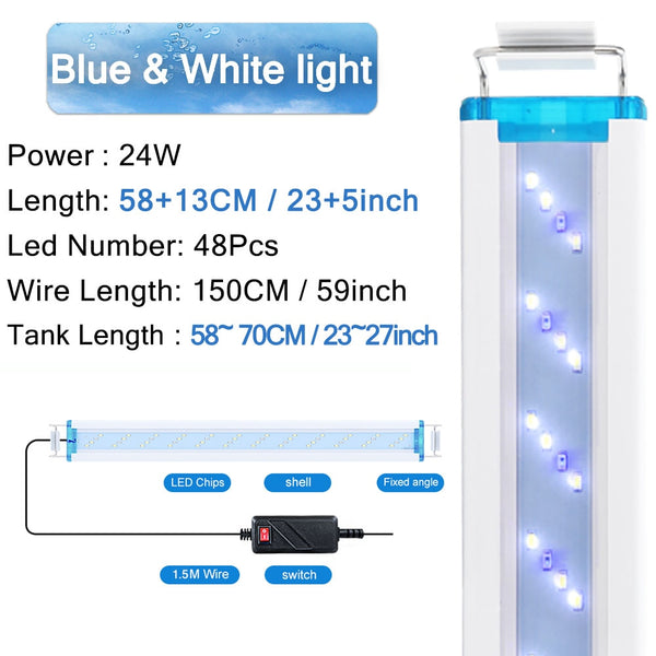 Super Slim LED Aquarium Lighting Fixture and Lamp Aquatic Plant Light 18-75cm Extendable Waterproof