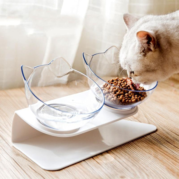 Cat Head Shaped Feeding Bowl with Raised Stand for Food and Water