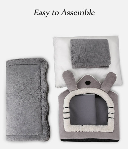 Foldable Deep Sleep Pet House for Cats and Dogs, Cozy House Shaped Beds