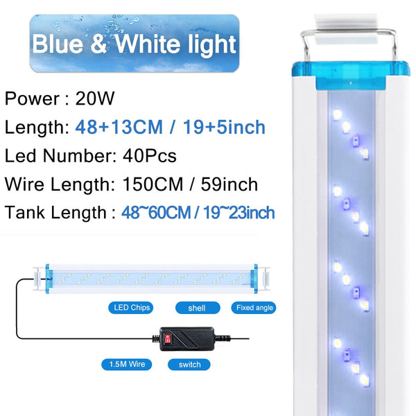 Super Slim LED Aquarium Lighting Fixture and Lamp Aquatic Plant Light 18-75cm Extendable Waterproof