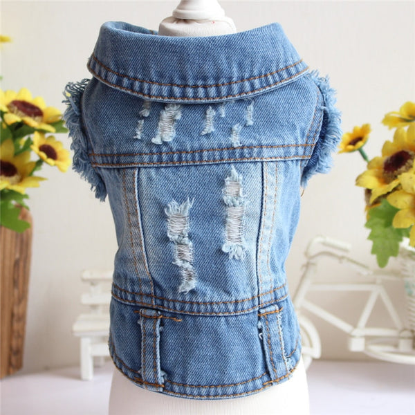 Denim Vest Clothes for Cats Casual Jeans Outfit Costume