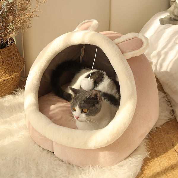 Sweet Cat Bed Warm Pet Basket Cozy Kitten Lounger Cushion Cat Cave House Tent Soft Material