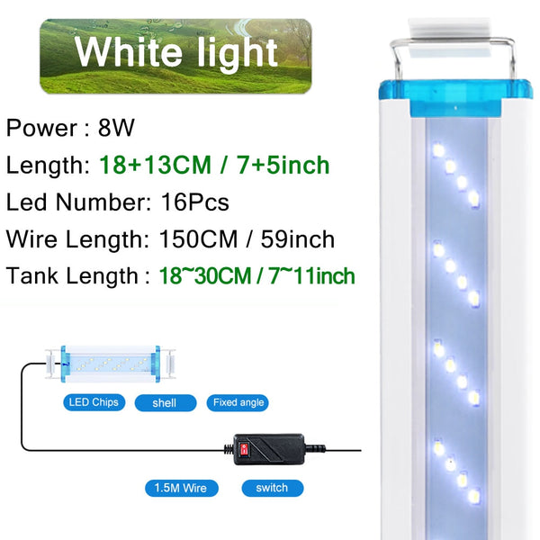 Super Slim LED Aquarium Lighting Fixture and Lamp Aquatic Plant Light 18-75cm Extendable Waterproof