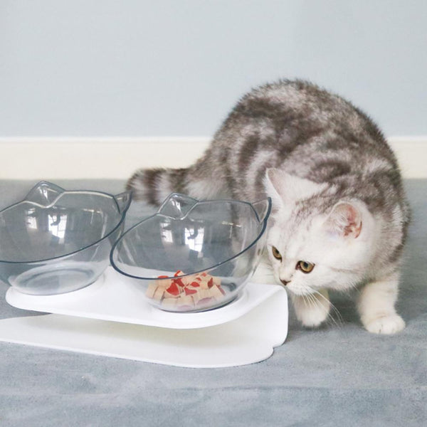 Cat Head Shaped Feeding Bowl with Raised Stand for Food and Water