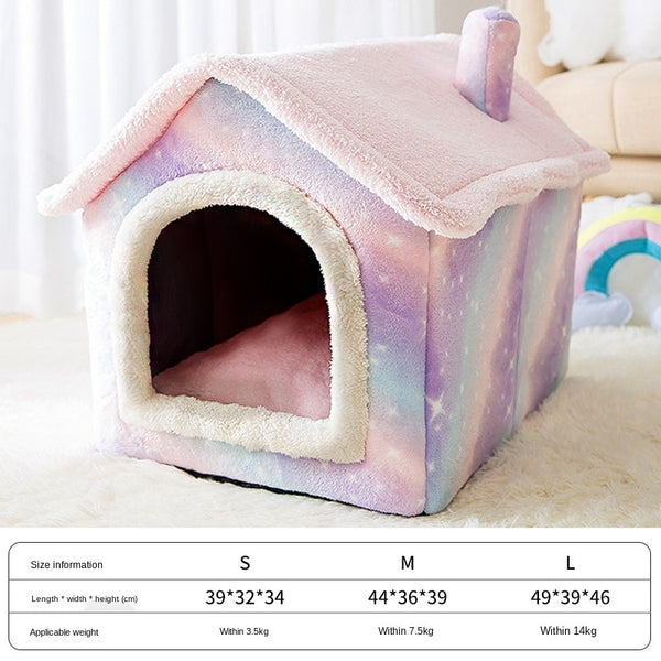 Foldable Deep Sleep Pet House for Cats and Dogs, Cozy House Shaped Beds