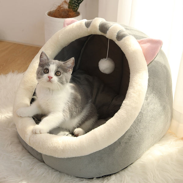 Sweet Cat Bed Warm Pet Basket Cozy Kitten Lounger Cushion Cat Cave House Tent Soft Material