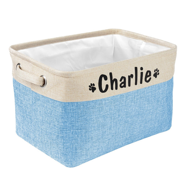 Personalized Pet Dog Cat Toy Storage Basket, Foldable Canvas Bag