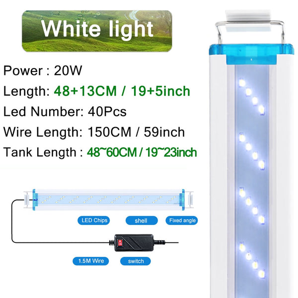Super Slim LED Aquarium Lighting Fixture and Lamp Aquatic Plant Light 18-75cm Extendable Waterproof