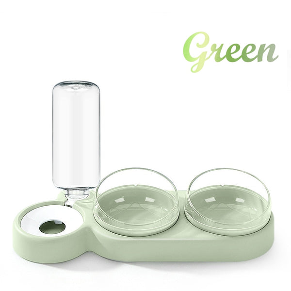 Pet Double Bowl Feeder Container with Automatic Water Dispenser For Dogs & Cats