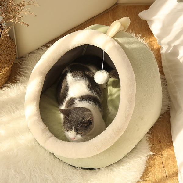 Sweet Cat Bed Warm Pet Basket Cozy Kitten Lounger Cushion Cat Cave House Tent Soft Material
