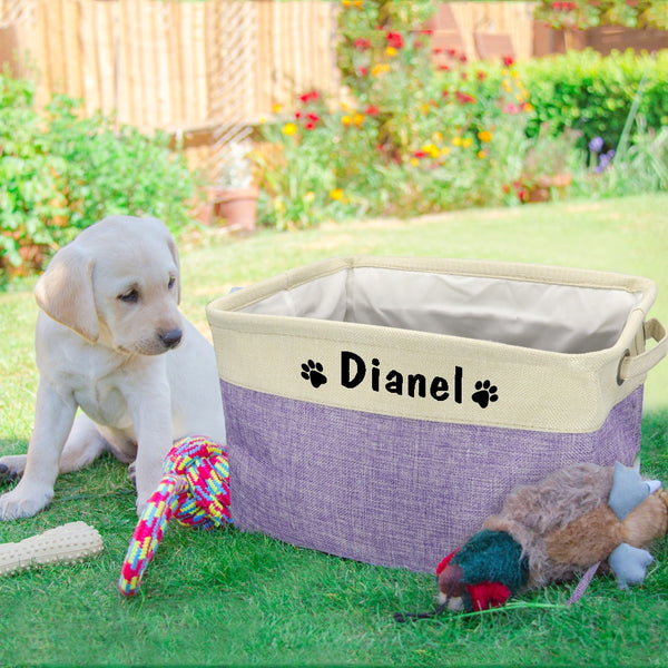Personalized Pet Dog Cat Toy Storage Basket, Foldable Canvas Bag