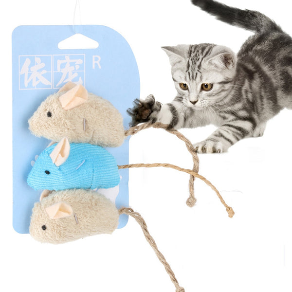 Plush Mouse Scratch and Bite Resistant Cat Toy, 3 Piece Set