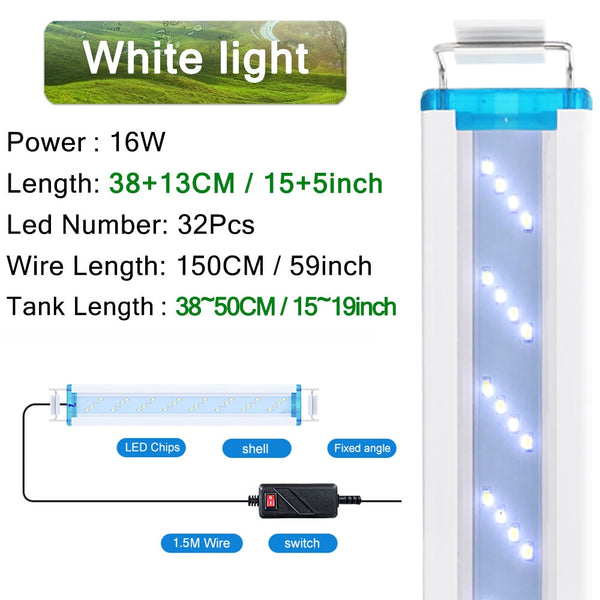 Super Slim LED Aquarium Lighting Fixture and Lamp Aquatic Plant Light 18-75cm Extendable Waterproof