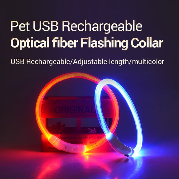 LED Light Up USB Rechargeable Dog Collars, Luminous Night Collar - 8 Color