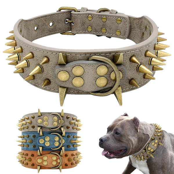 Cool Spikey Studded Dog Collar Artifical Leather Pet Collars for German Shepherd Mastiff Rottweiler Bulldog