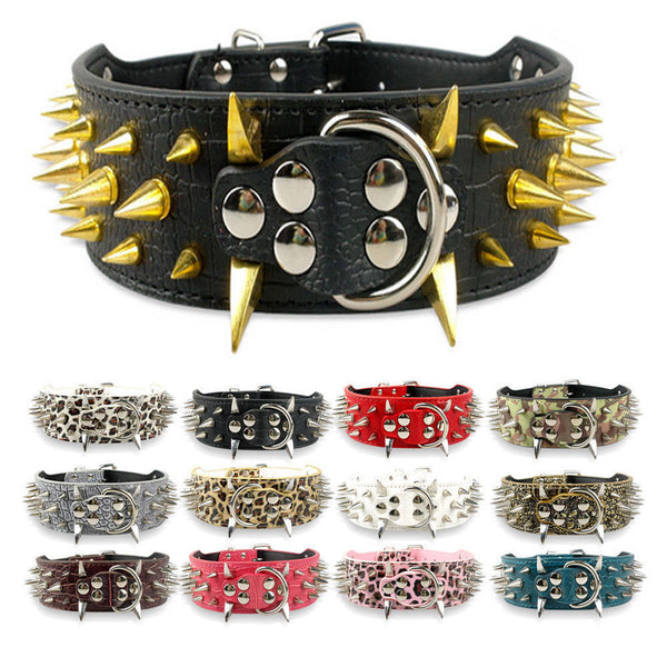 Cool Spikey Studded Dog Collar Artifical Leather Pet Collars for German Shepherd Mastiff Rottweiler Bulldog