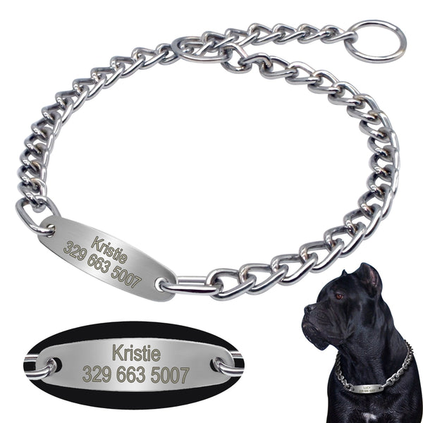 Personalized Dog Chain Collar with Custom Engraved ID Pendant