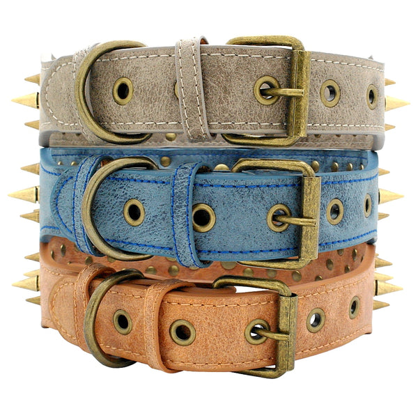 Cool Spikey Studded Dog Collar Artifical Leather Pet Collars for German Shepherd Mastiff Rottweiler Bulldog