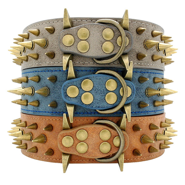 Cool Spikey Studded Dog Collar Artifical Leather Pet Collars for German Shepherd Mastiff Rottweiler Bulldog