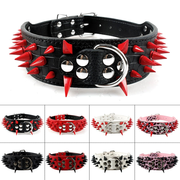 Cool Spikey Studded Dog Collar Artifical Leather Pet Collars for German Shepherd Mastiff Rottweiler Bulldog