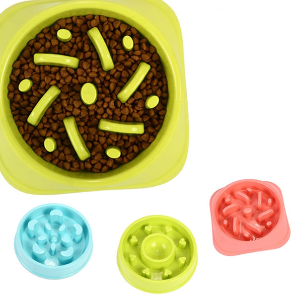Portable Pet Feeding Bowls Slow Down Eating Food Dishes - in Various Shapes and Colors