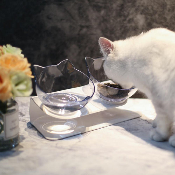 Cat Head Shaped Feeding Bowl with Raised Stand for Food and Water