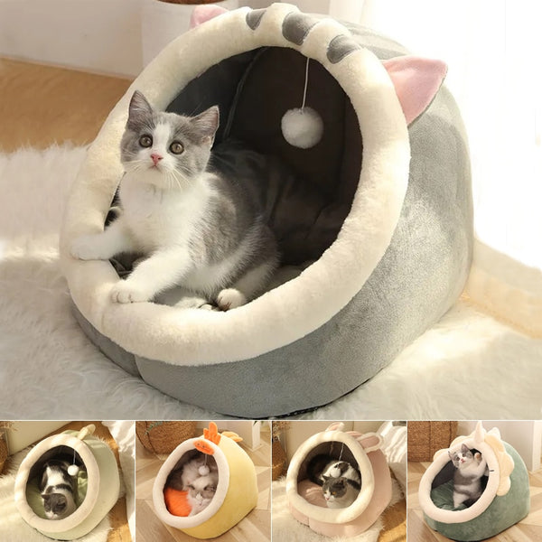 Sweet Cat Bed Warm Pet Basket Cozy Kitten Lounger Cushion Cat Cave House Tent Soft Material