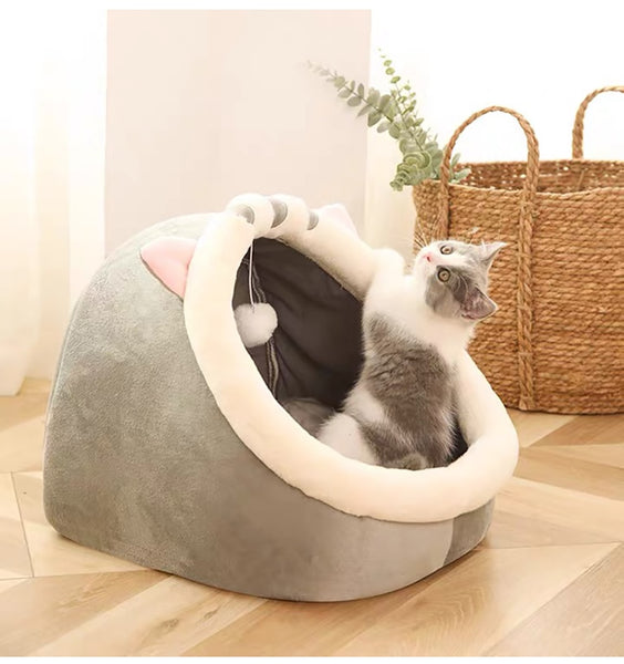 Sweet Cat Bed Warm Pet Basket Cozy Kitten Lounger Cushion Cat Cave House Tent Soft Material
