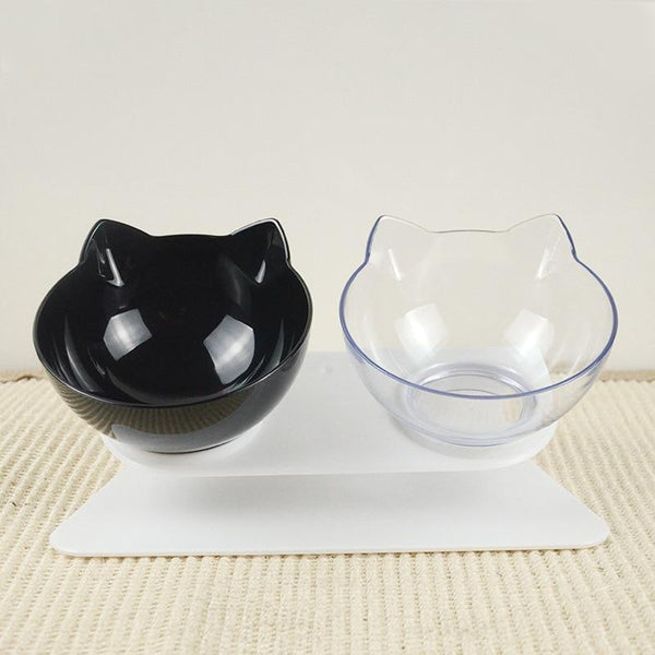 Cat Head Shaped Feeding Bowl with Raised Stand for Food and Water