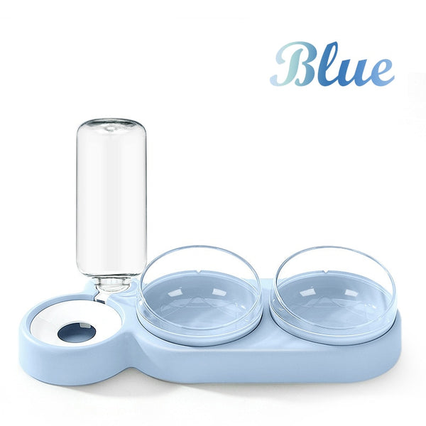 Pet Double Bowl Feeder Container with Automatic Water Dispenser For Dogs & Cats