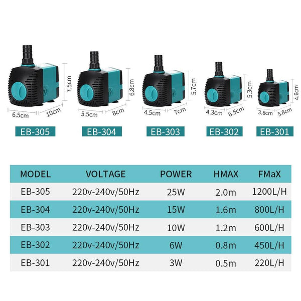 3W-25W Ultra-Quiet Submersible Water Pump for Aquariums 220V-240V