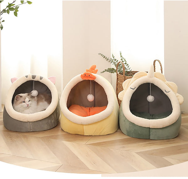 Sweet Cat Bed Warm Pet Basket Cozy Kitten Lounger Cushion Cat Cave House Tent Soft Material