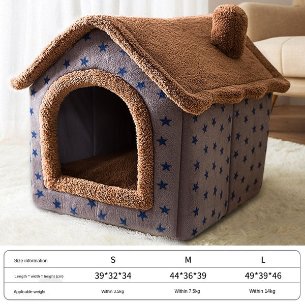 Foldable Deep Sleep Pet House for Cats and Dogs, Cozy House Shaped Beds