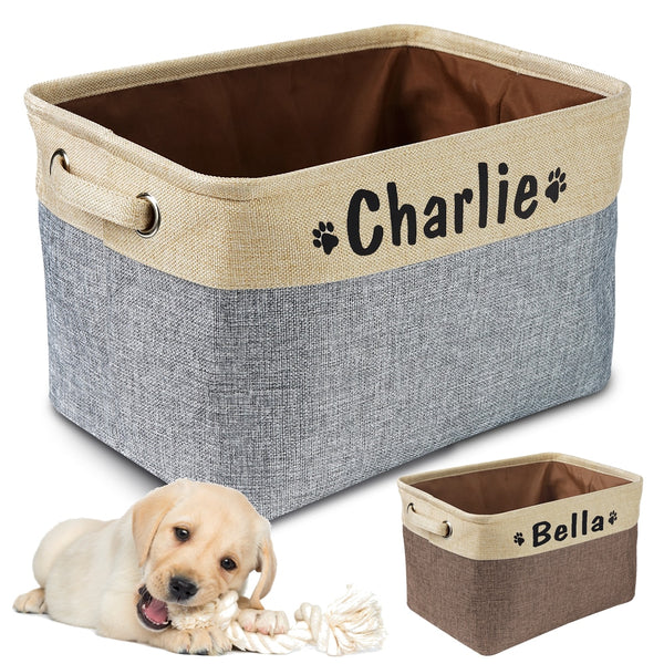 Personalized Pet Dog Cat Toy Storage Basket, Foldable Canvas Bag