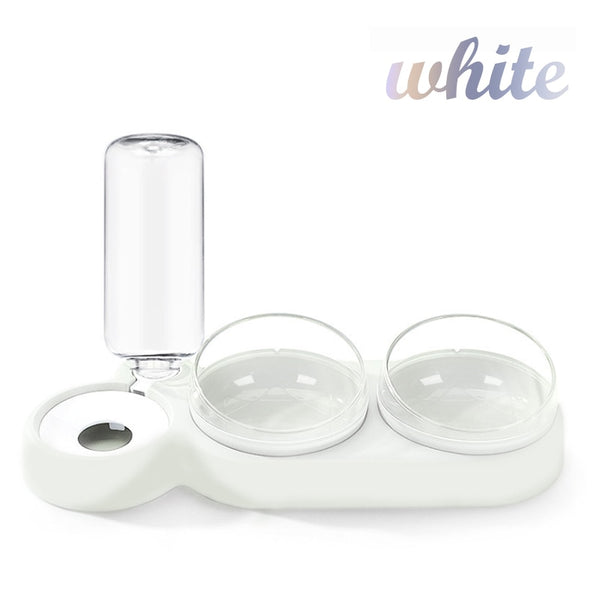 Pet Double Bowl Feeder Container with Automatic Water Dispenser For Dogs & Cats