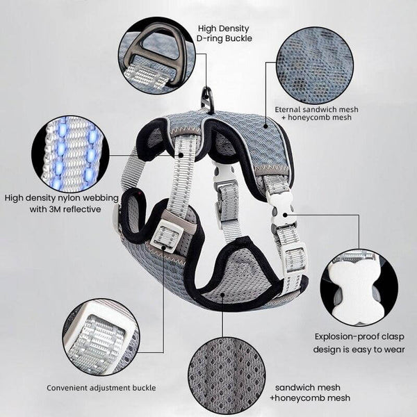 Adjustable Mesh Harness For Cats Reflective Vest Harness and Leash Set