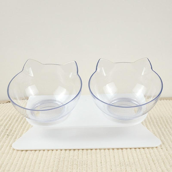 Cat Head Shaped Feeding Bowl with Raised Stand for Food and Water