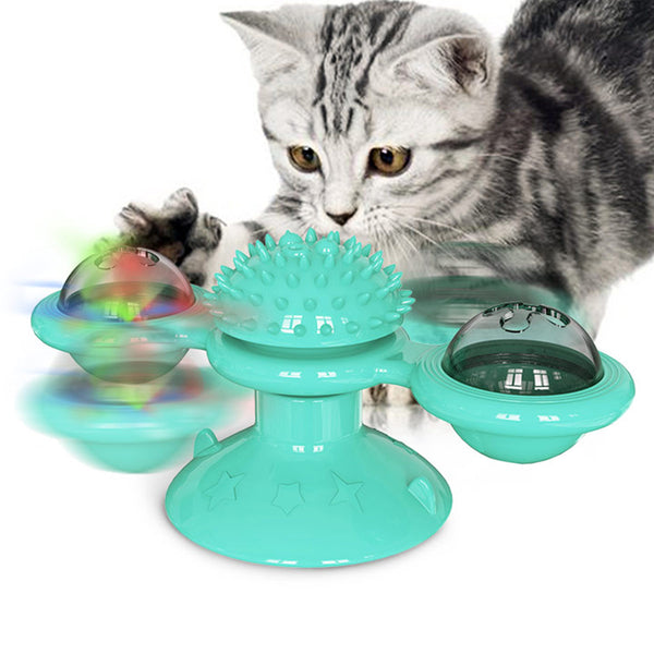 Rotating Windmill Toy For Cats with LED Light and Massager