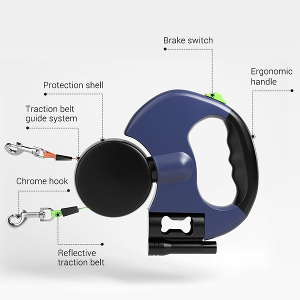 Double Retractable Dog Leash with Spotlight, Adjustable Dual Pet Leash Rope For Two Dogs Outdoors Walk