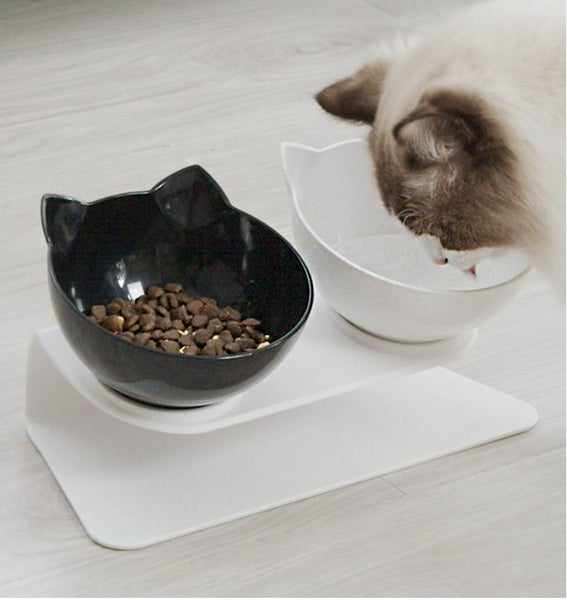 Cat Head Shaped Feeding Bowl with Raised Stand for Food and Water