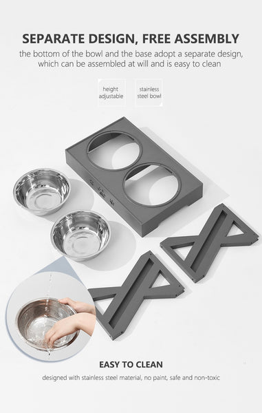 Double Non-Slip Bowl Adjustable Heights Pet Cat Dog Food Feeding Dish Removable Bowl