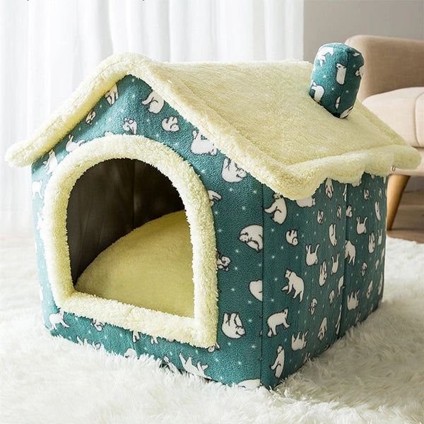 Foldable Deep Sleep Pet House for Cats and Dogs, Cozy House Shaped Beds