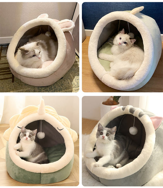 Sweet Cat Bed Warm Pet Basket Cozy Kitten Lounger Cushion Cat Cave House Tent Soft Material