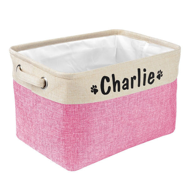 Personalized Pet Dog Cat Toy Storage Basket, Foldable Canvas Bag